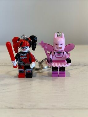 Pink Fairy Batman & Harley Quinn Minifigure Keychain Set – Cute Superhero Pair